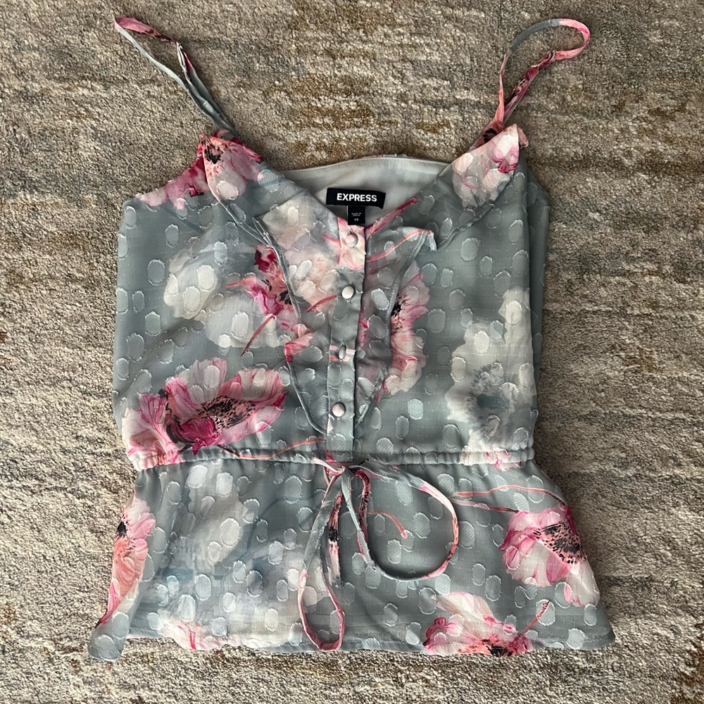 Express Floral Spaghetti Strap Tie-Waist Cami